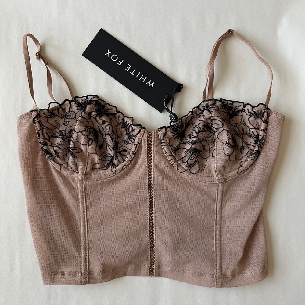 NWT White Fox Unforgettable Bustier | Tan Lace Corset Top | Size S